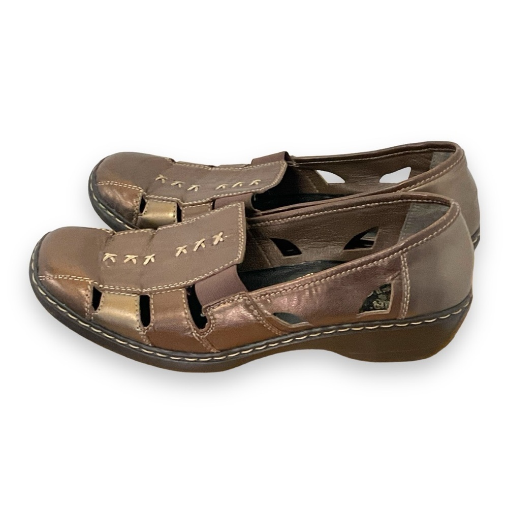 Rieker Shoes Bronze Leather Flats Brown Metallic Comfort Antistress Sandal Sze 9